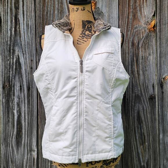 Fur Trim Vest Columbia Quiet Canyon Size M Med White Tan Zip Front Reversible - Picture 1 of 13